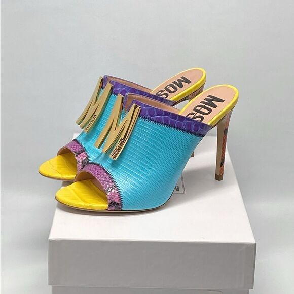 Moschino M Stud Group Patchwork Leather Mule Sandals size 38 - Picture 9 of 11